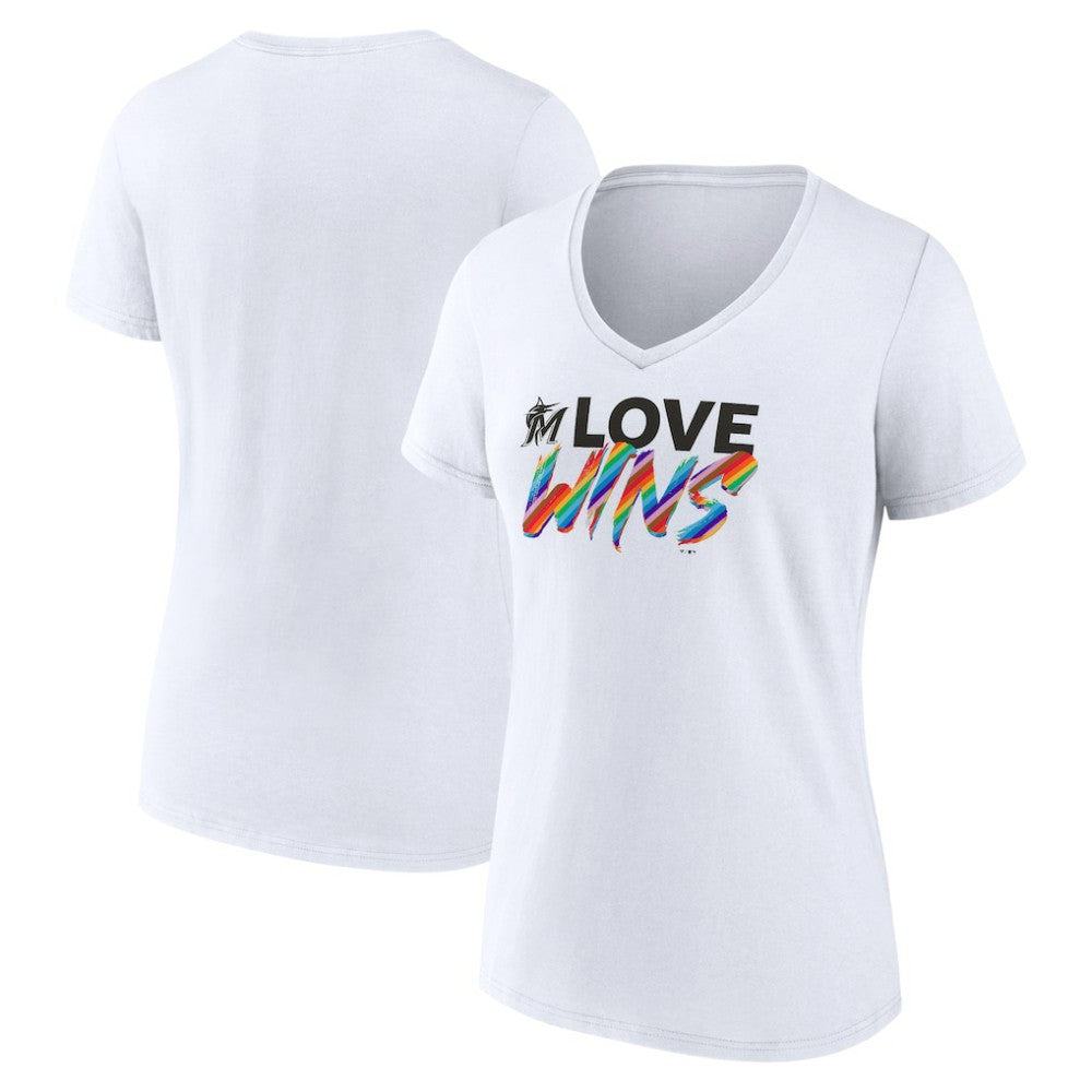 Miami Marlins Women's Love Wins V-Neck T-Shirt - MLB