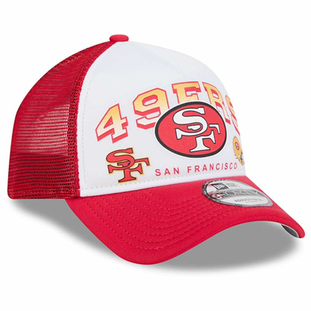 San Francisco 49ers New Era Retro Wordmark A-Frame 9FORTY Adjustable Hat White/Scarlet | NFL