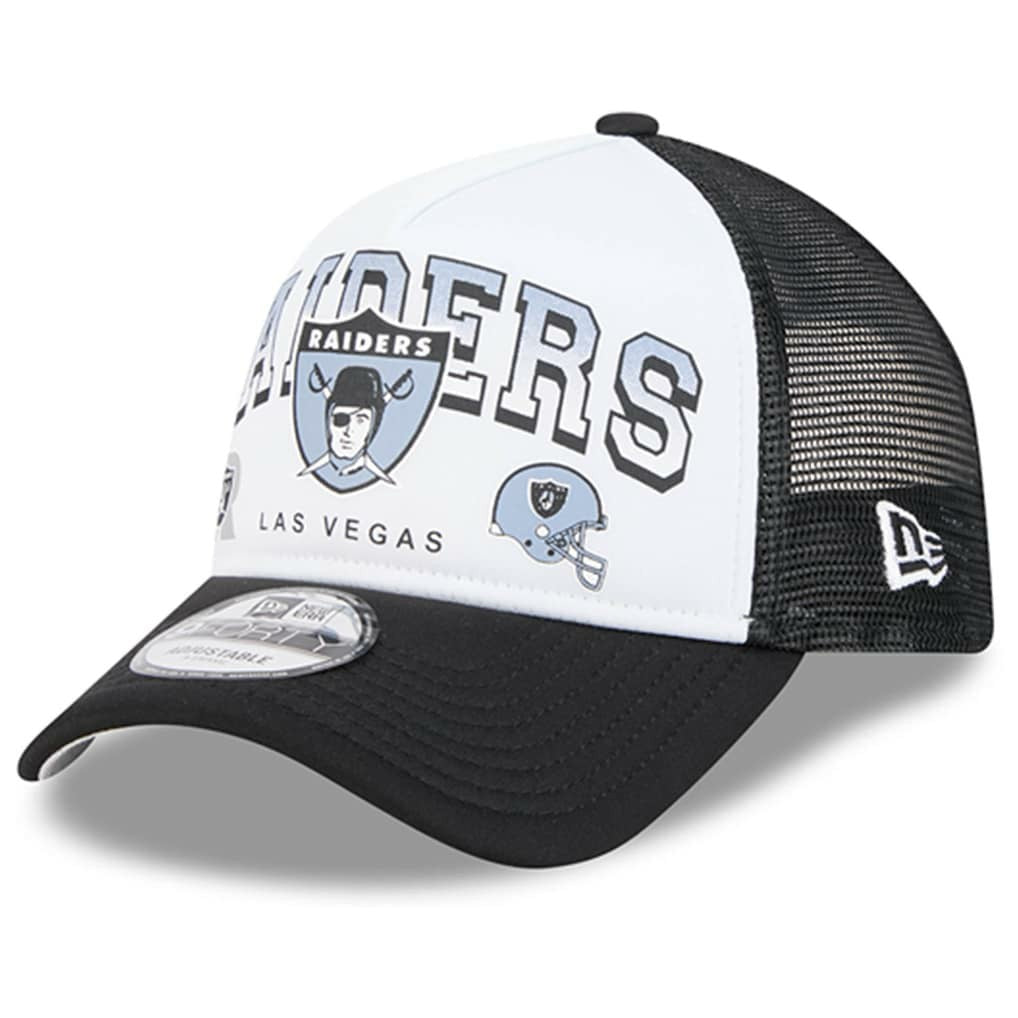 Las Vegas Raiders New Era Retro Wordmark A-Frame 9FORTY Adjustable Hat White/Black | NFL