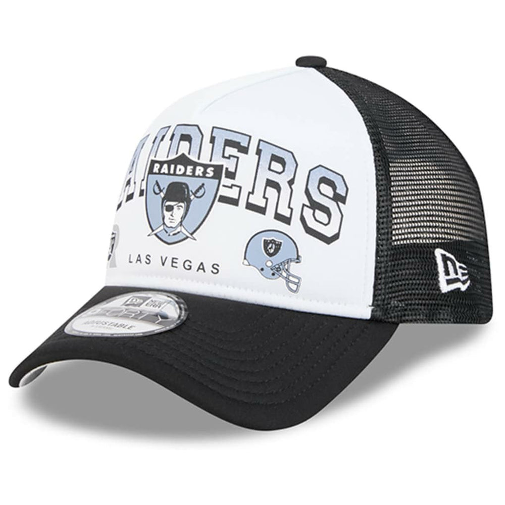 Las Vegas Raiders New Era Retro Wordmark A-Frame 9FORTY Adjustable Hat White/Black | NFL