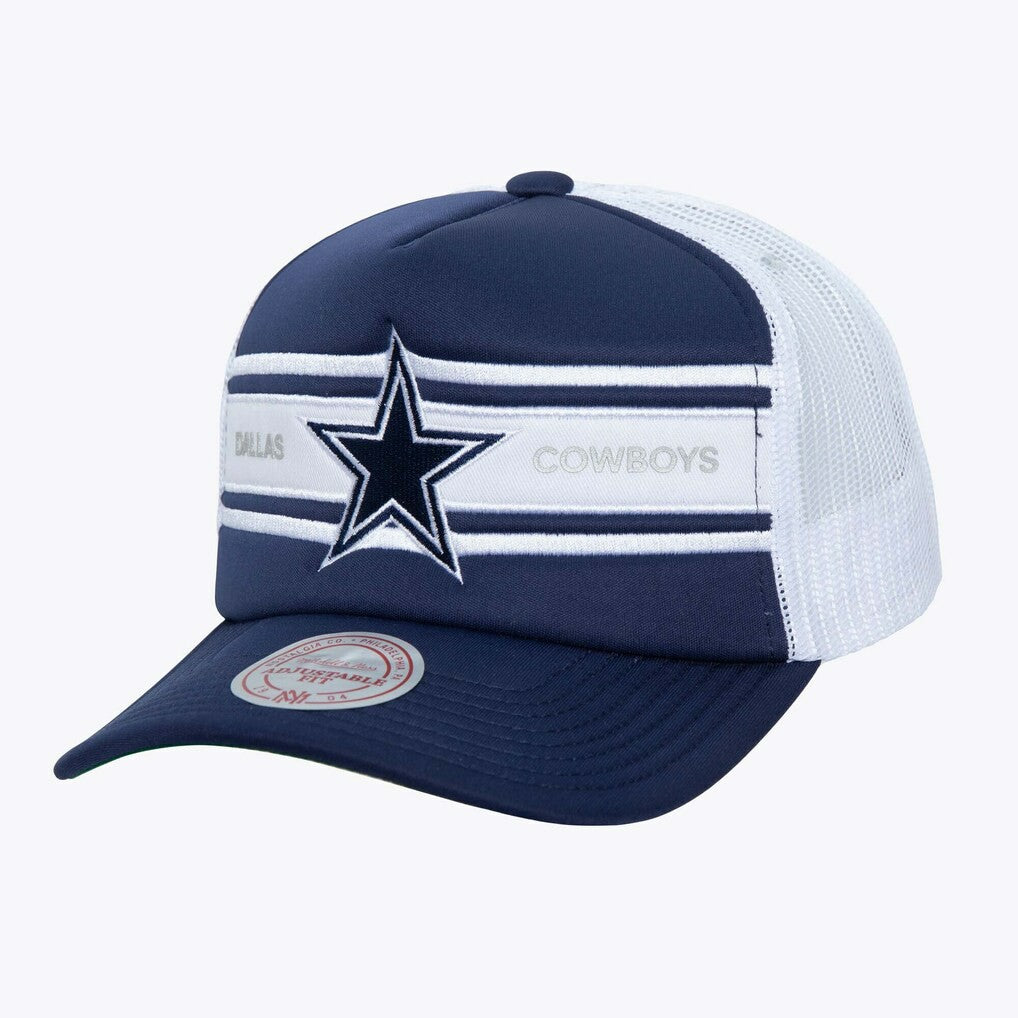 Dallas Cowboys Stripe Front Trucker Adjustable Hat Navy | Mitchell & Ness