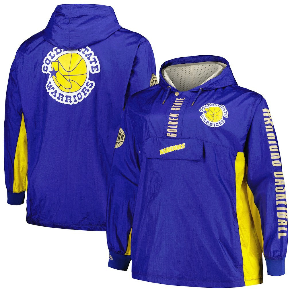 Golden State Warriors Big & Tall Hardwood Classics Team OG 2.0 Anorak Hoodie Quarter-Zip Windbreaker Jacket Royal - NBA