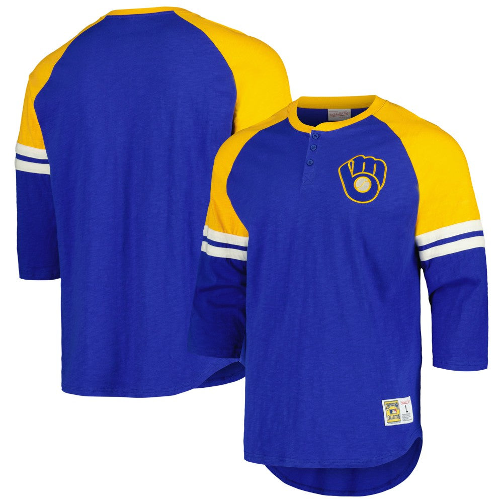 Milwaukee Brewers Mitchell & Ness Cooperstown Collection Legendary Raglan Slub Henley 3/4-Sleeve T-Shirt - MLB