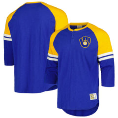 Milwaukee Brewers Mitchell & Ness Cooperstown Collection Legendary Raglan Slub Henley 3/4-Sleeve T-Shirt - MLB