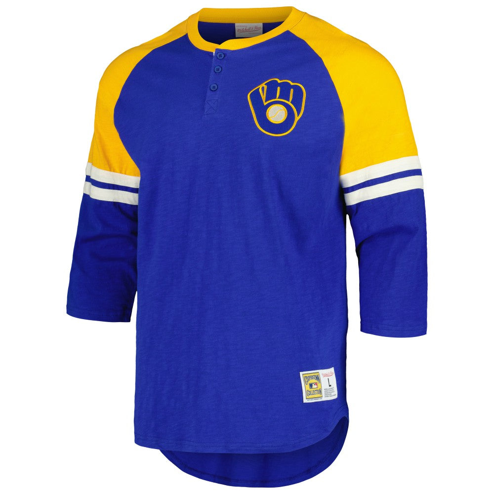 Milwaukee Brewers Mitchell & Ness Cooperstown Collection Legendary Raglan Slub Henley 3/4-Sleeve T-Shirt - MLB