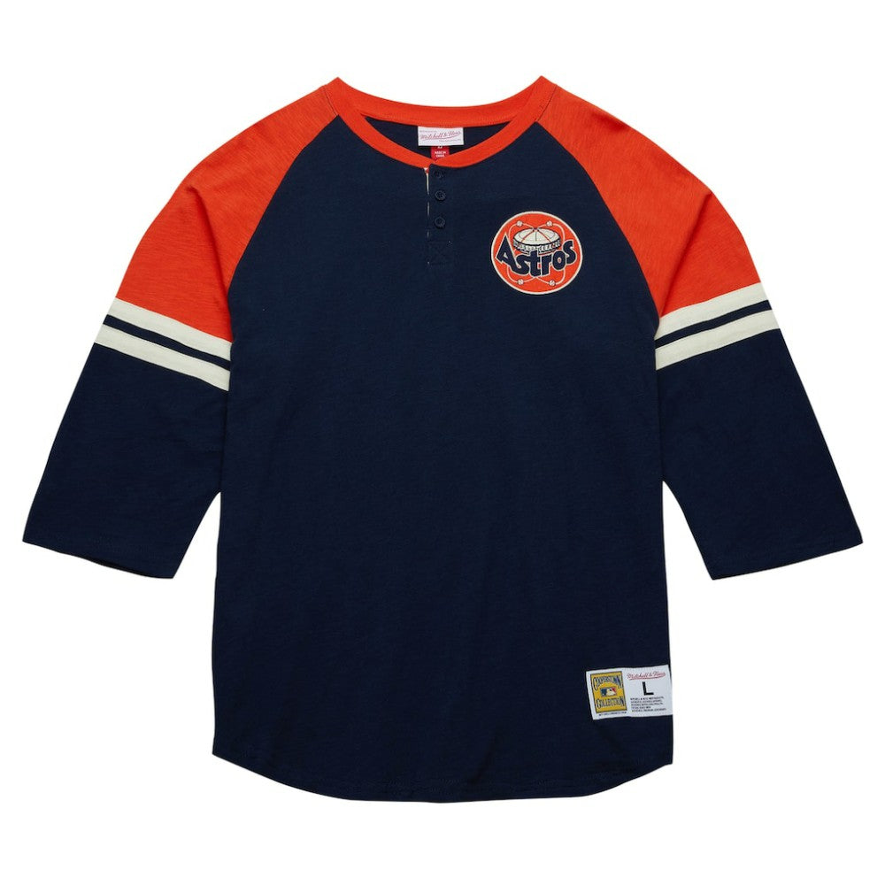 Houston Astros Mitchell & Ness Cooperstown Collection Legendary Raglan Slub Henley 3/4-Sleeve T-Shirt - MLB