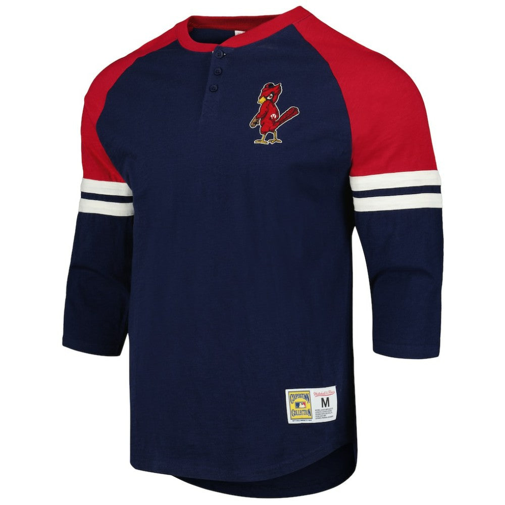St. Louis Cardinals Mitchell & Ness Cooperstown Collection Legendary Raglan Slub Henley Three-Quarter Sleeve T-Shirt - MLB