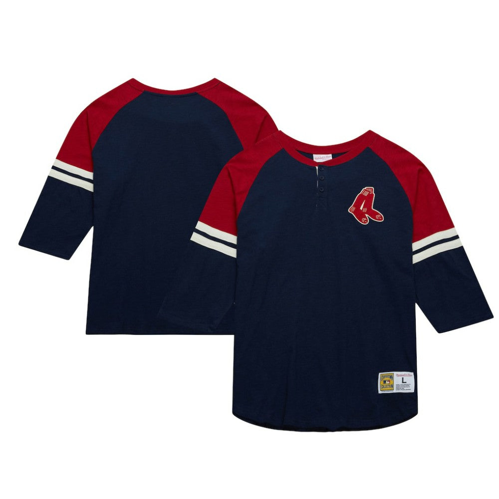 Boston Red Sox Mitchell & Ness Cooperstown Collection Legendary Raglan Slub Henley 3/4-Sleeve T-Shirt - MLB