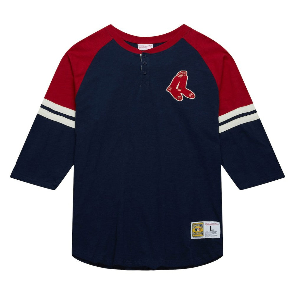 Boston Red Sox Mitchell & Ness Cooperstown Collection Legendary Raglan Slub Henley 3/4-Sleeve T-Shirt - MLB