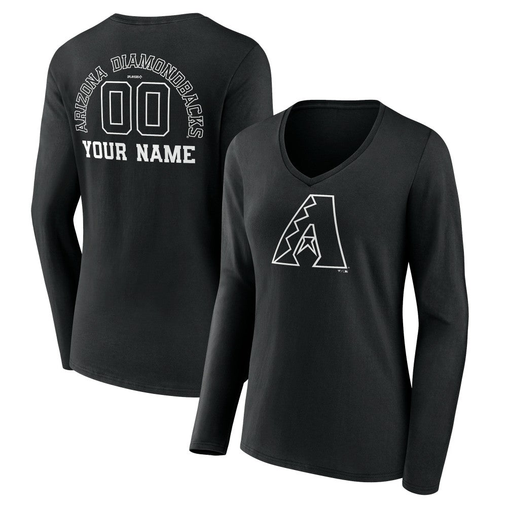 Arizona Diamondbacks Women's Monochrome Personalized Name & Number Long Sleeve V-Neck T-Shirt - MLB