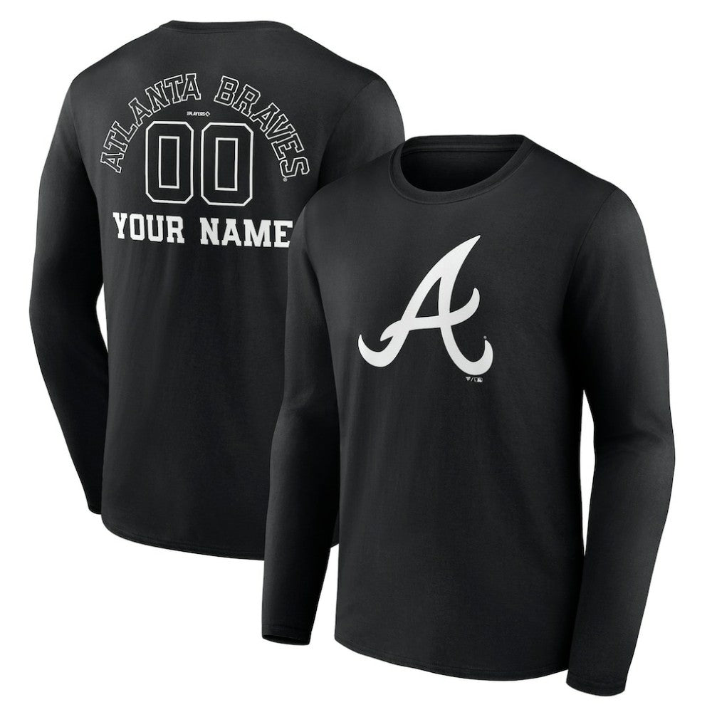 Atlanta Braves Monochrome Personalized Name & Number Long Sleeve T-Shirt - MLB
