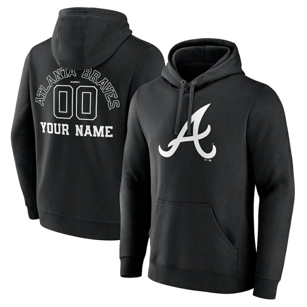Atlanta Braves Monochrome Personalized Name & Number Pullover Hoodie - MLB