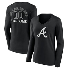 Atlanta Braves Women's Monochrome Personalized Name & Number Long Sleeve V-Neck T-Shirt - MLB