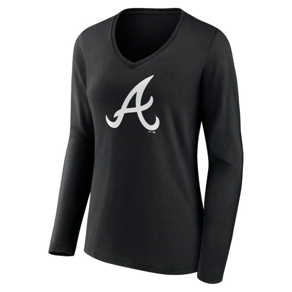 Atlanta Braves Women's Monochrome Personalized Name & Number Long Sleeve V-Neck T-Shirt - MLB