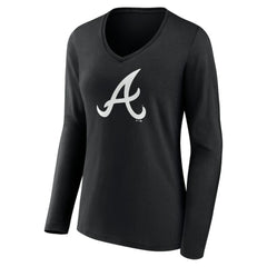 Atlanta Braves Women's Monochrome Personalized Name & Number Long Sleeve V-Neck T-Shirt - MLB