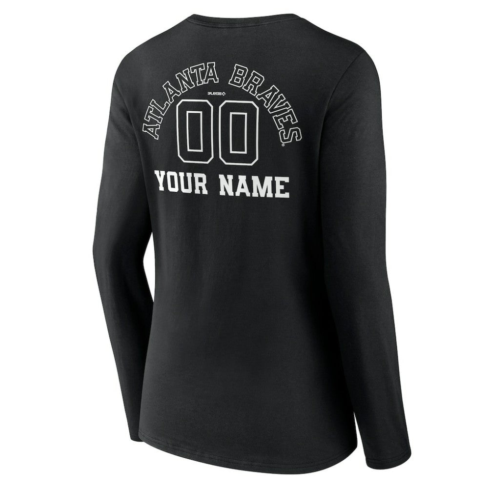 Atlanta Braves Women's Monochrome Personalized Name & Number Long Sleeve V-Neck T-Shirt - MLB