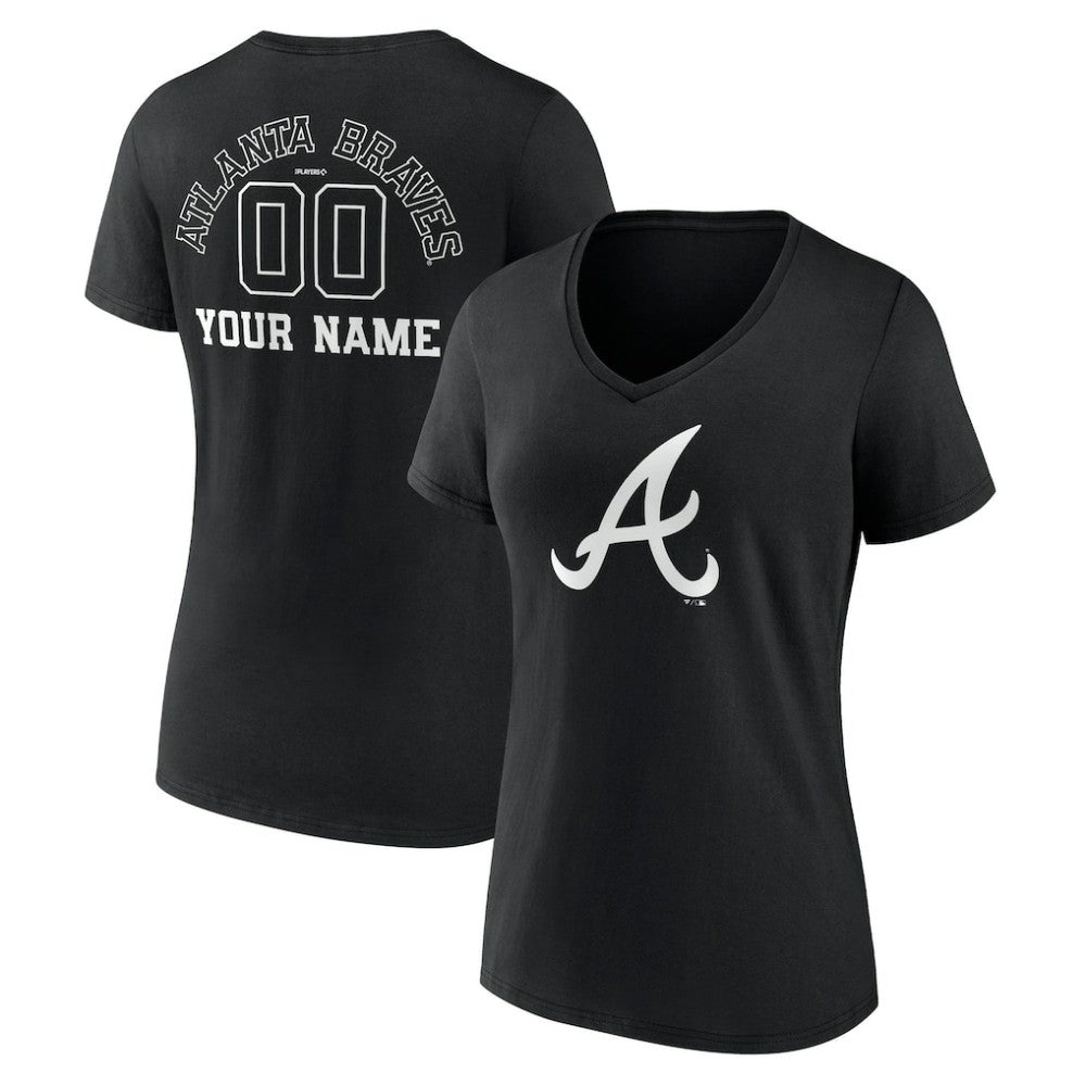 Atlanta Braves Women's Monochrome Personalized Name & Number V-Neck T-Shirt - MLB