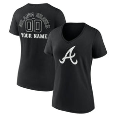 Atlanta Braves Women's Monochrome Personalized Name & Number V-Neck T-Shirt - MLB