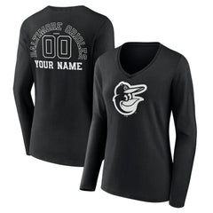 Baltimore Orioles Women's Monochrome Personalized Name & Number Long Sleeve V-Neck T-Shirt - MLB