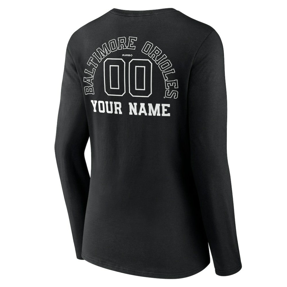 Baltimore Orioles Women's Monochrome Personalized Name & Number Long Sleeve V-Neck T-Shirt - MLB