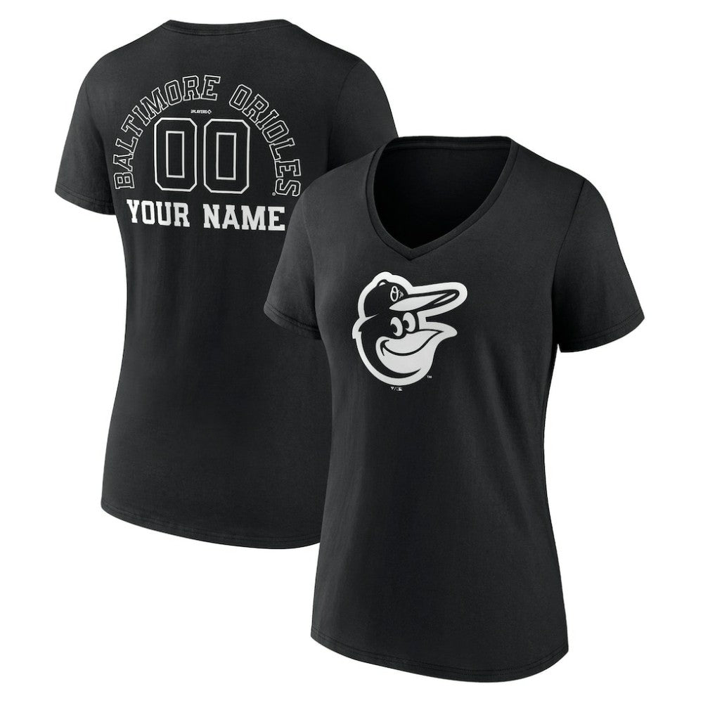 Baltimore Orioles Women's Monochrome Personalized Name & Number V-Neck T-Shirt - MLB