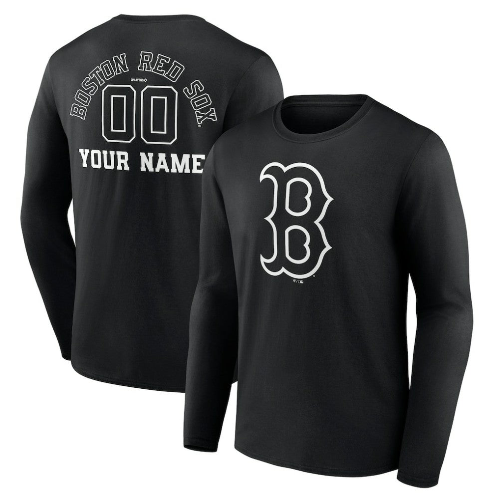 Boston Red Sox Monochrome Personalized Name & Number Long Sleeve T-Shirt - MLB