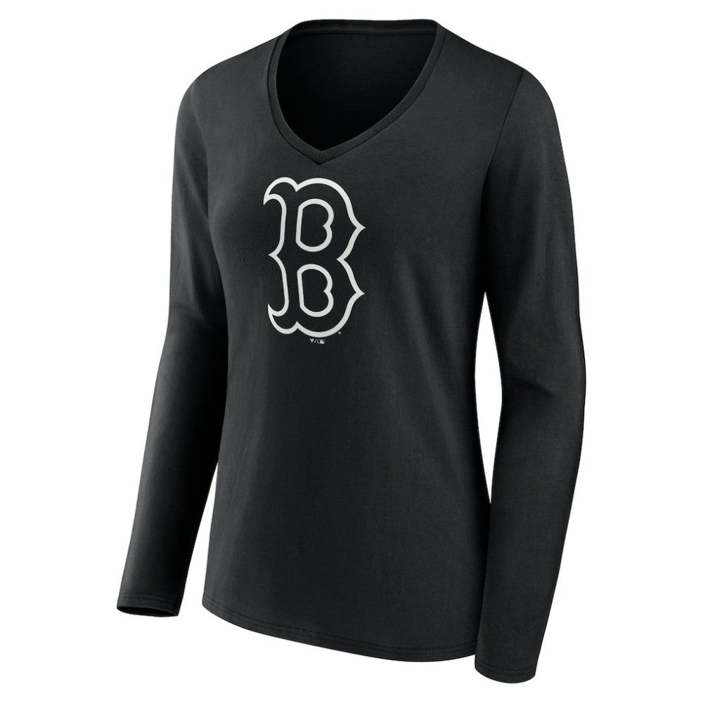 Boston Red Sox Women's Monochrome Personalized Name & Number Long Sleeve V-Neck T-Shirt - MLB