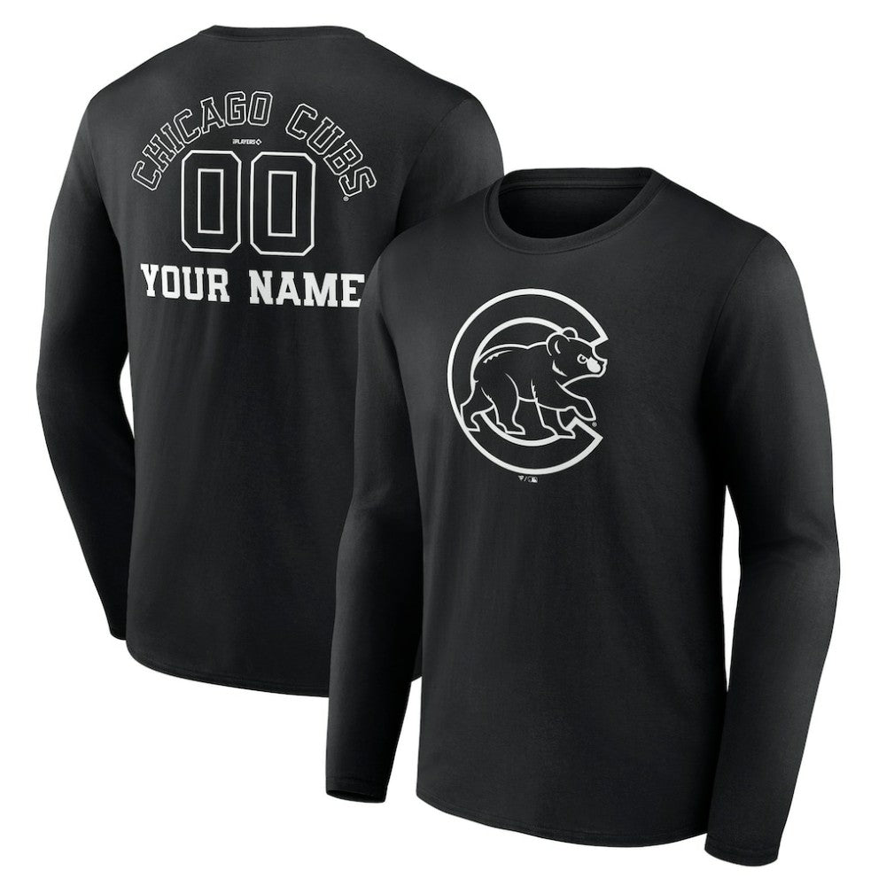 Chicago Cubs Monochrome Personalized Name & Number Long Sleeve T-Shirt - MLB