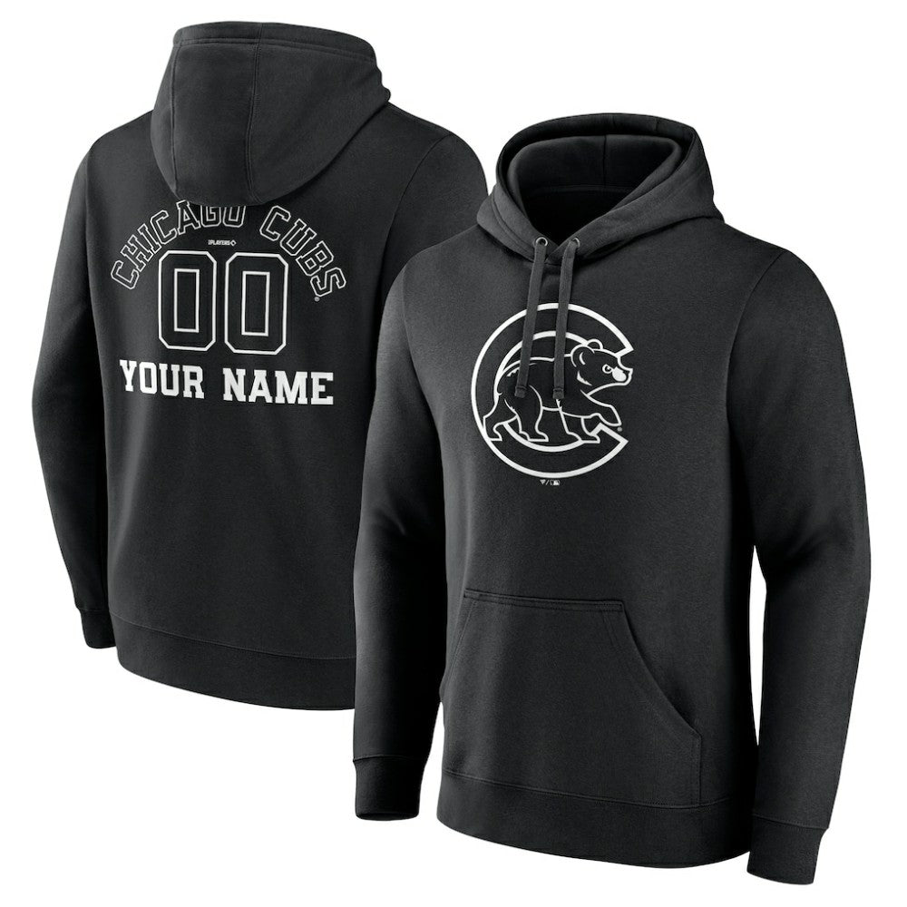 Chicago Cubs Monochrome Personalized Name & Number Pullover Hoodie - MLB