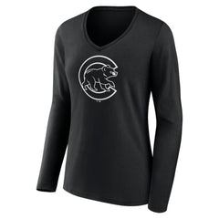 Chicago Cubs Women's Monochrome Personalized Name & Number Long Sleeve V-Neck T-Shirt - MLB