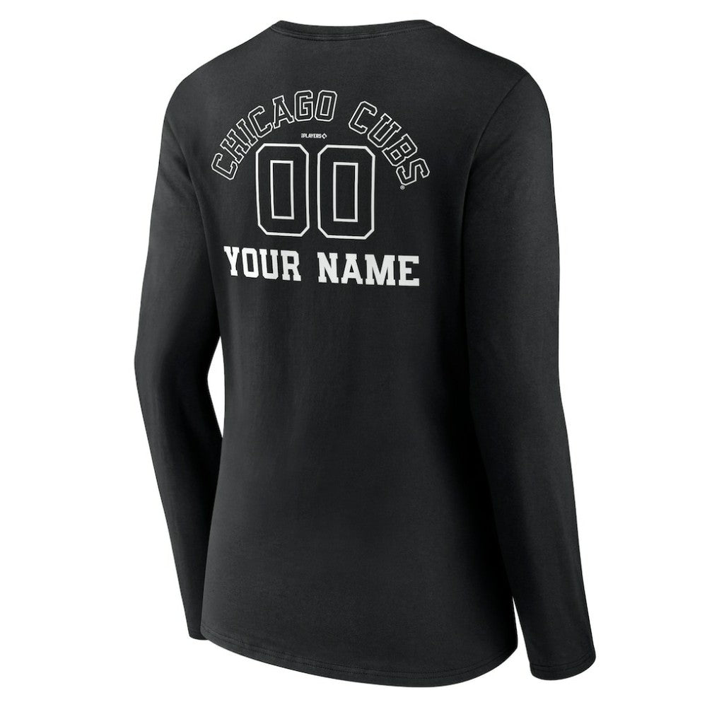 Chicago Cubs Women's Monochrome Personalized Name & Number Long Sleeve V-Neck T-Shirt - MLB