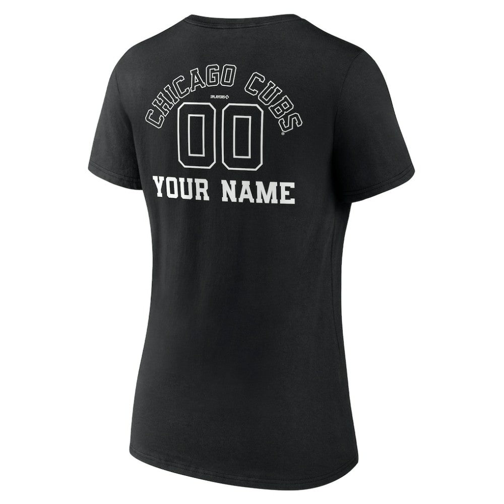 Chicago Cubs Women's Monochrome Personalized Name & Number V-Neck T-Shirt - MLB