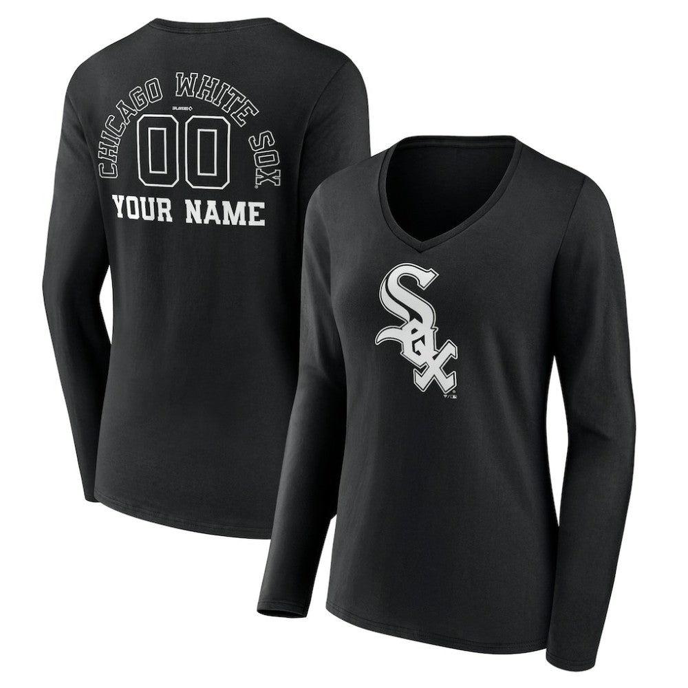 Chicago White Sox Women's Monochrome Personalized Name & Number Long Sleeve V-Neck T-Shirt - MLB