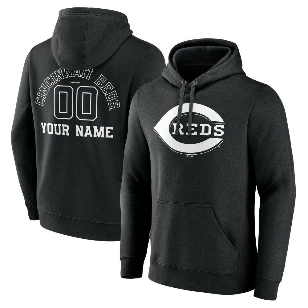 Cincinnati Reds Monochrome Personalized Name & Number Pullover Hoodie - MLB