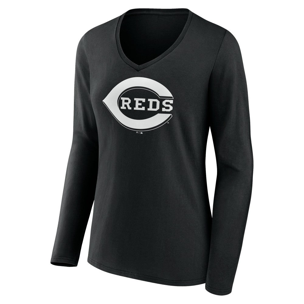 Cincinnati Reds Women's Monochrome Personalized Name & Number Long Sleeve V-Neck T-Shirt - MLB