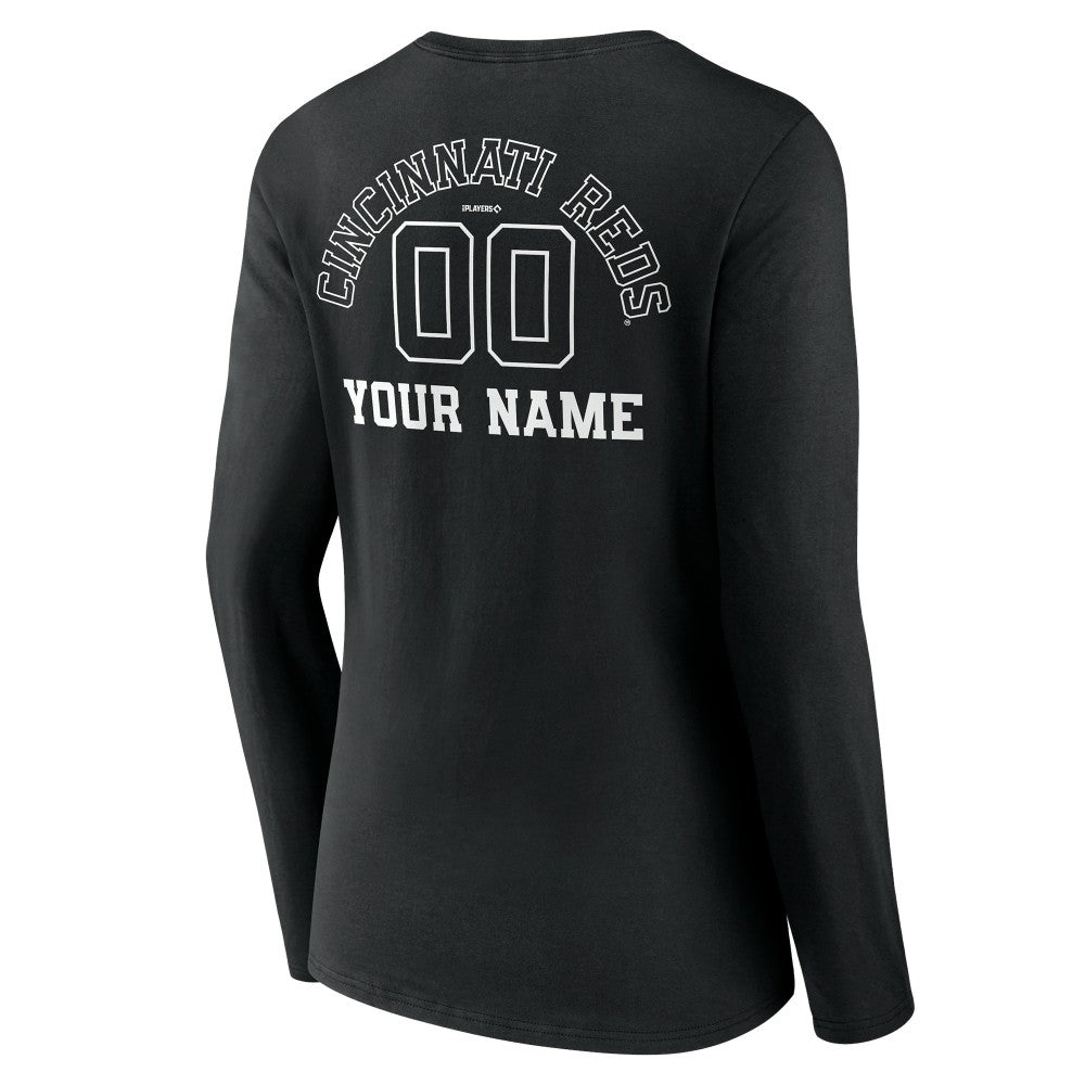 Cincinnati Reds Women's Monochrome Personalized Name & Number Long Sleeve V-Neck T-Shirt - MLB