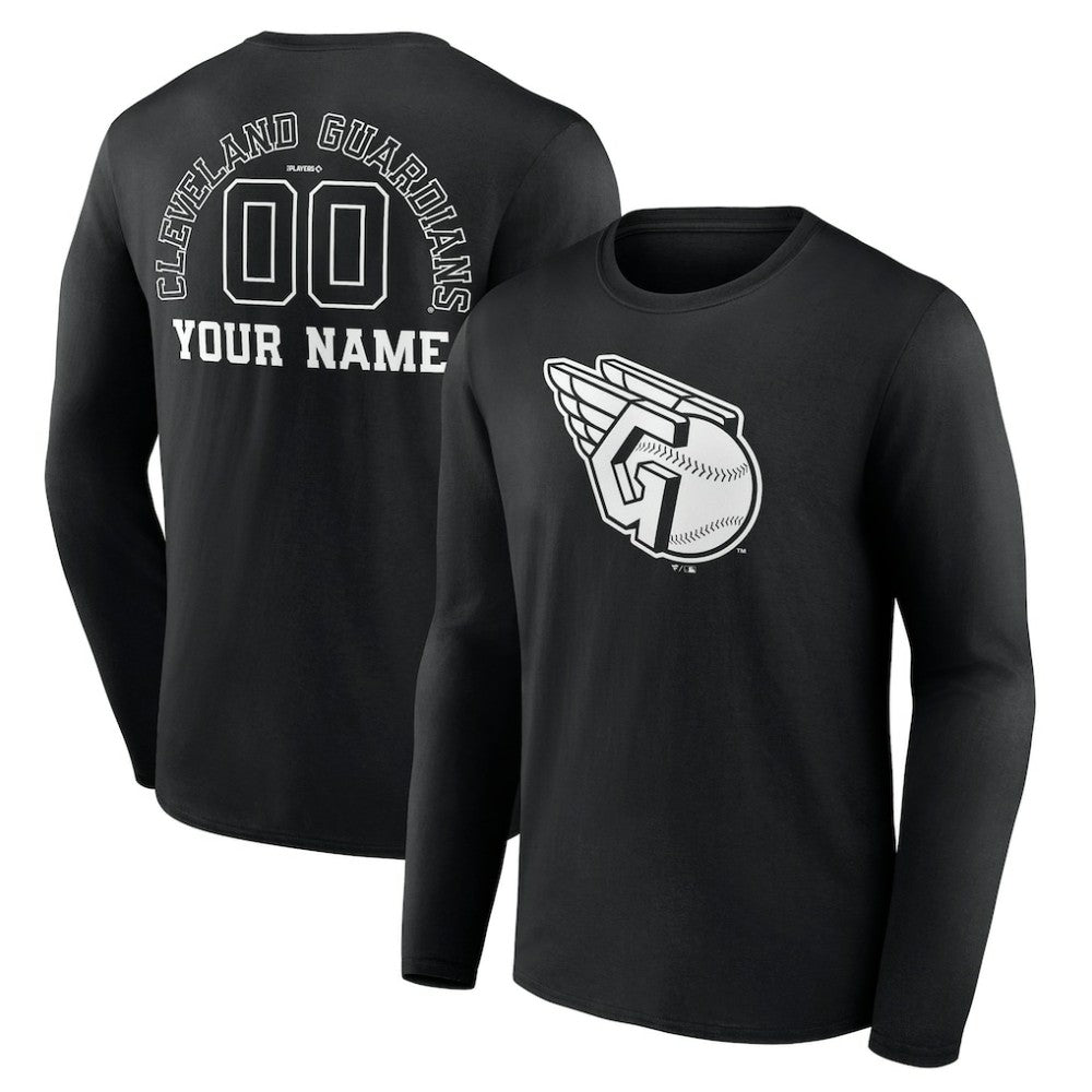 Cleveland Guardians Monochrome Personalized Name & Number Long Sleeve T-Shirt - MLB