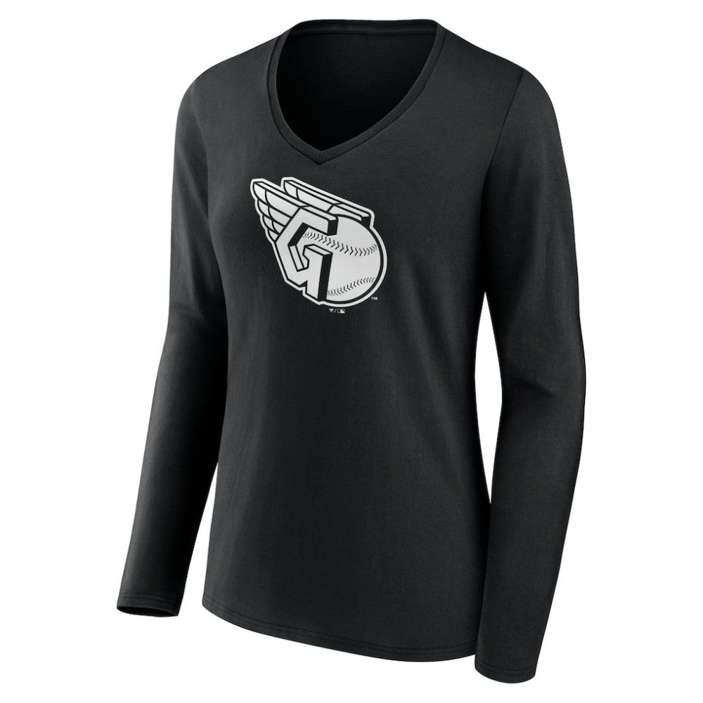 Cleveland Guardians Women's Monochrome Personalized Name & Number Long Sleeve V-Neck T-Shirt - MLB