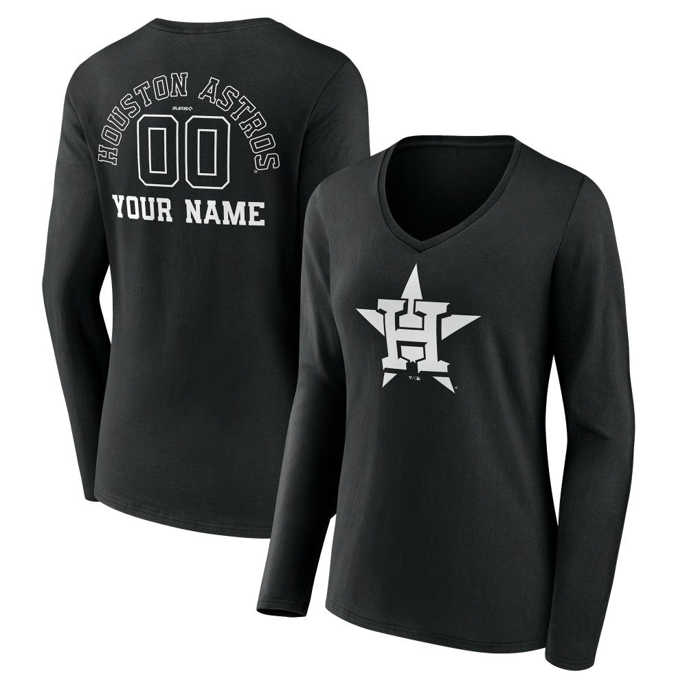Houston Astros Women's Monochrome Personalized Name & Number Long Sleeve V-Neck T-Shirt - MLB