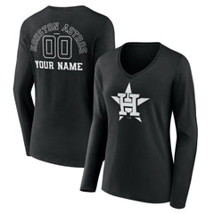 Houston Astros Women's Monochrome Personalized Name & Number Long Sleeve V-Neck T-Shirt - MLB