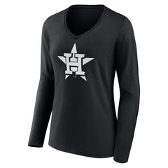 Houston Astros Women's Monochrome Personalized Name & Number Long Sleeve V-Neck T-Shirt - MLB