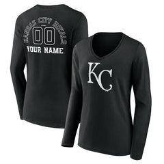 Kansas City Royals Women's Monochrome Personalized Name & Number Long Sleeve V-Neck T-Shirt - MLB