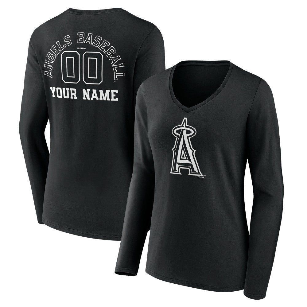 Los Angeles Angels Women's Monochrome Personalized Name & Number Long Sleeve V-Neck T-Shirt - MLB