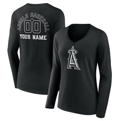 Los Angeles Angels Women's Monochrome Personalized Name & Number Long Sleeve V-Neck T-Shirt - MLB