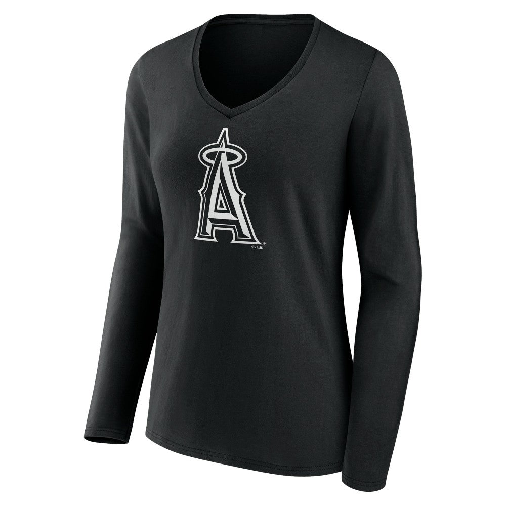 Los Angeles Angels Women's Monochrome Personalized Name & Number Long Sleeve V-Neck T-Shirt - MLB