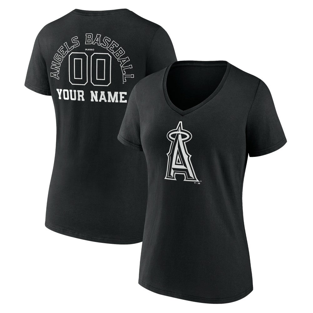 Los Angeles Angels Women's Monochrome Personalized Name & Number V-Neck T-Shirt - MLB