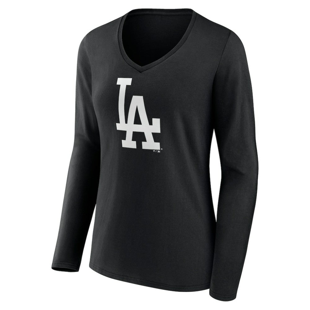 Los Angeles Dodgers Women's Monochrome Personalized Name & Number Long Sleeve V-Neck T-Shirt - MLB