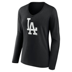 Los Angeles Dodgers Women's Monochrome Personalized Name & Number Long Sleeve V-Neck T-Shirt - MLB