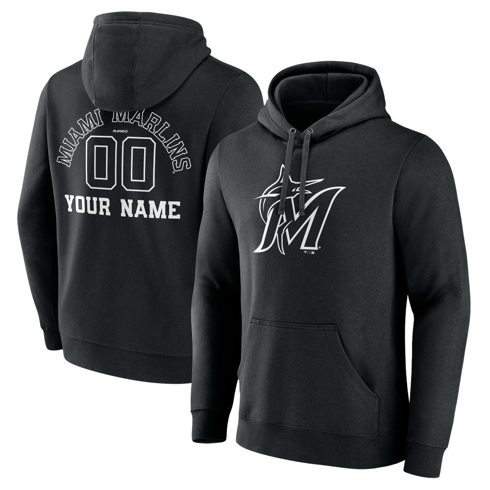 Miami Marlins Monochrome Personalized Name & Number Pullover Hoodie - MLB