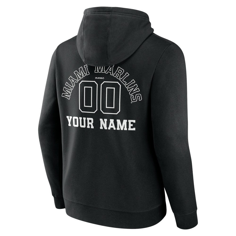 Miami Marlins Monochrome Personalized Name & Number Pullover Hoodie - MLB